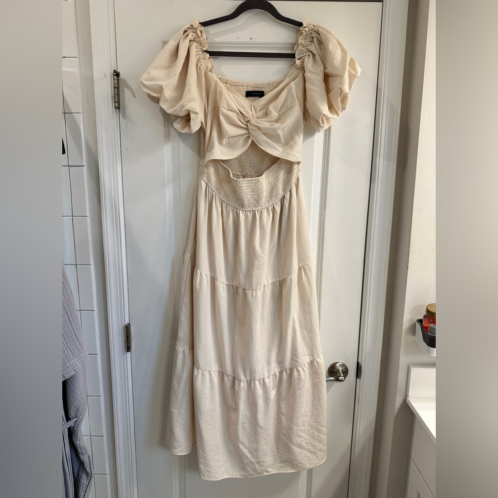 Cream Puff Sleeve Maxi Dress